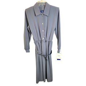 NWT VTG Nancy II Gray Half Button Belted Long Sleeve Shirt Dress Womens Size 10P